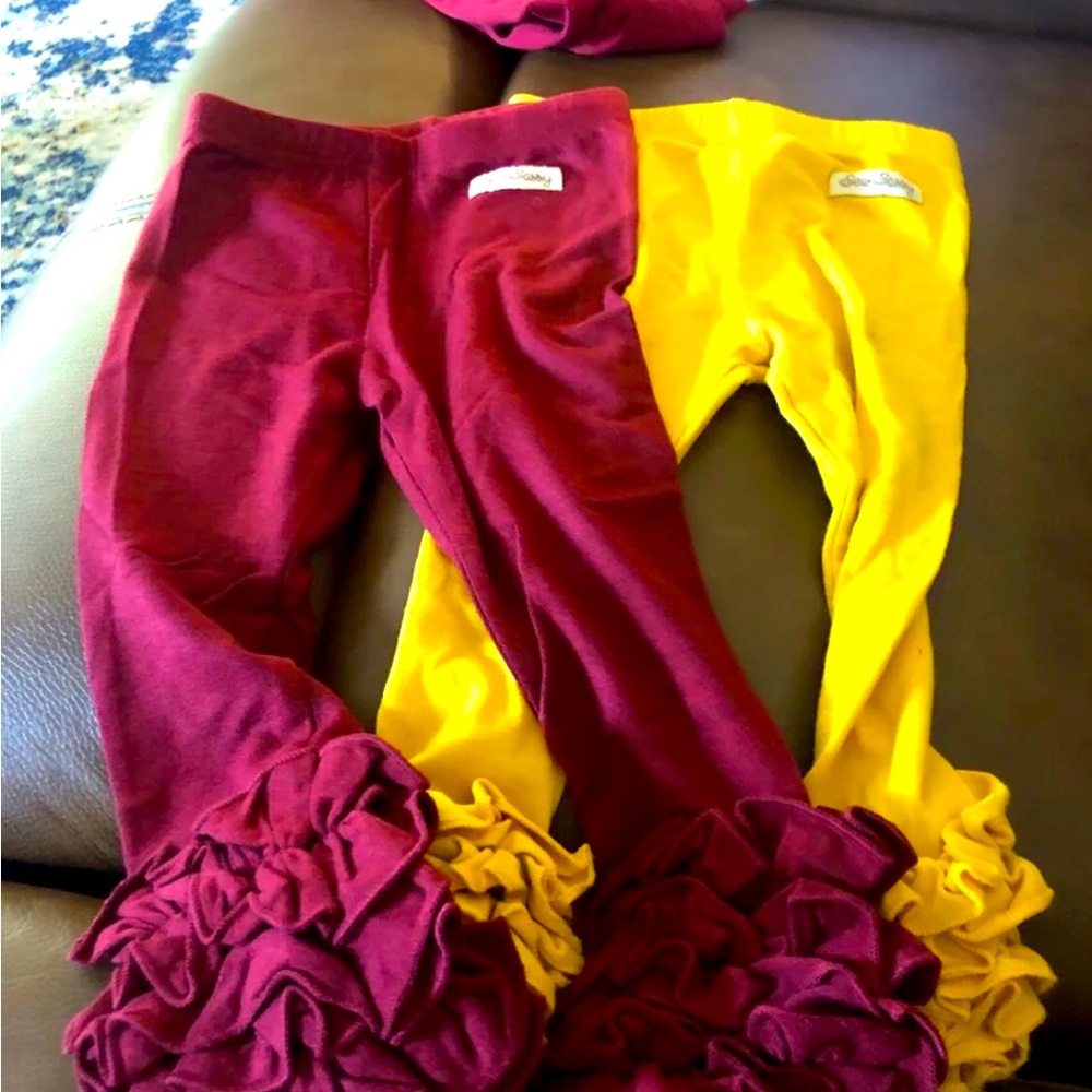 Sew Sassy 2 pr NWOT Ruffled Burgundy and Yellow Leggings